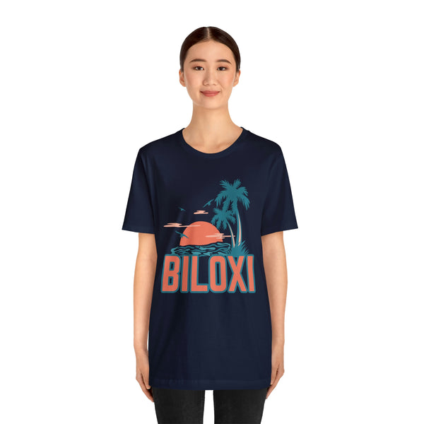 Biloxi, Mississippi T-Shirt - Retro Palm Tree & Beach Unisex Biloxi Shirt