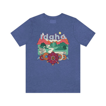 Buy heather-true-royal Idaho Shirt, Idaho Retro T-Shirt, Hippie Style Idaho tee, Idaho Mountain Shirt