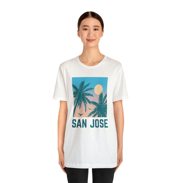 San Jose, California T-Shirt - Retro Palm Tree & Beach Unisex San Jose Shirt