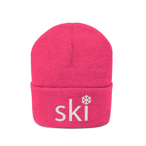 Ski Knit Beanie - Adult Embroidered Snowflake Ski Knit Hat