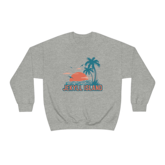 Jekyll Island, Georgia Sweatshirt - Unisex Retro Palm Tree Crewneck Jekyll Island Sweatshirt