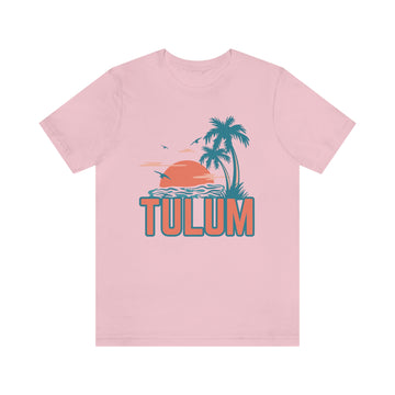 Buy pink Tulum, Mexico T-Shirt - Retro Palm Tree &amp; Beach Unisex Tulum Shirt