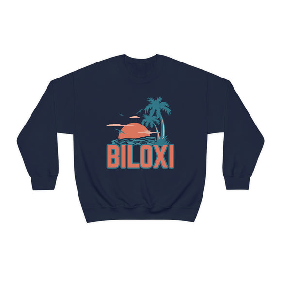 Biloxi, Mississippi Sweatshirt - Unisex Retro Palm Tree Crewneck Biloxi Sweatshirt