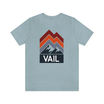 Buy light-blue Vail, Colorado T-Shirt - Retro Mountain Unisex Vail Shirt - Chevron Peaks