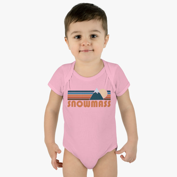 Snowmass Baby Bodysuit - Retro Mountain Snowmass, Colorado Baby Bodysuit