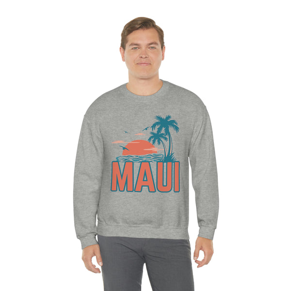 Maui, Hawaii Sweatshirt - Unisex Retro Palm Tree Crewneck Maui Sweatshirt