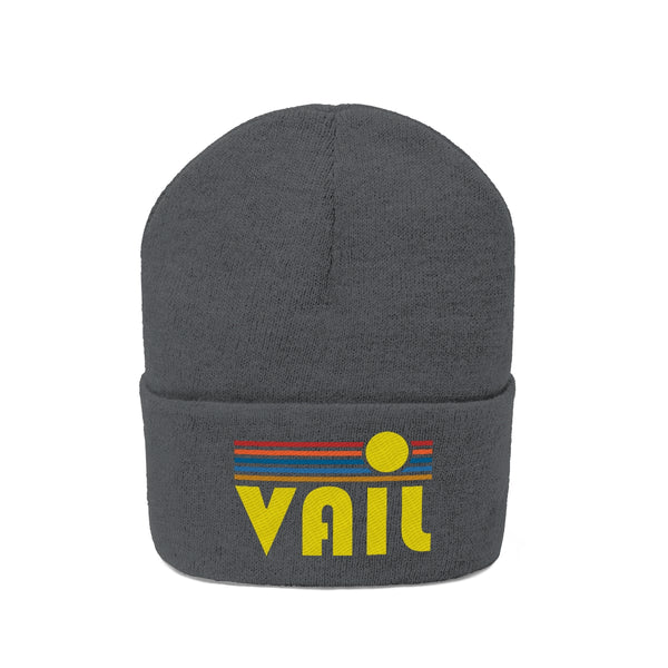 Vail, Colorado Beanie - Adult Embroidered Retro Sunset Vail Knit Hat