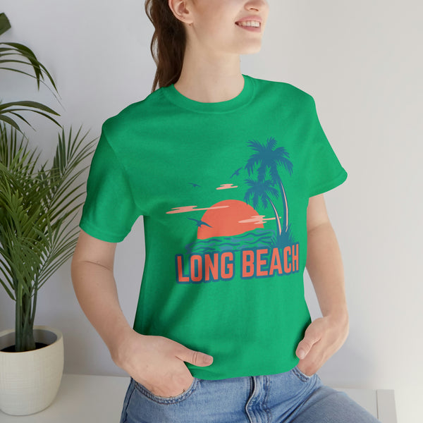 Long Beach, California T-Shirt - Retro Palm Tree & Beach Unisex Long Beach Shirt