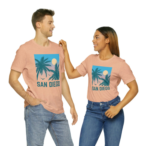 San Diego, California T-Shirt - Retro Palm Tree & Beach Unisex San Diego Shirt