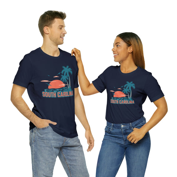 South Carolina T-Shirt - Retro Palm Tree & Beach Unisex South Carolina Shirt