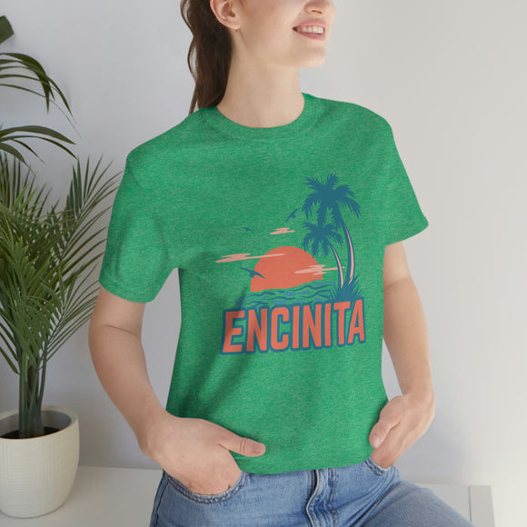 Encinitas, California T-Shirt - Retro Palm Tree & Beach Unisex Encinitas Shirt