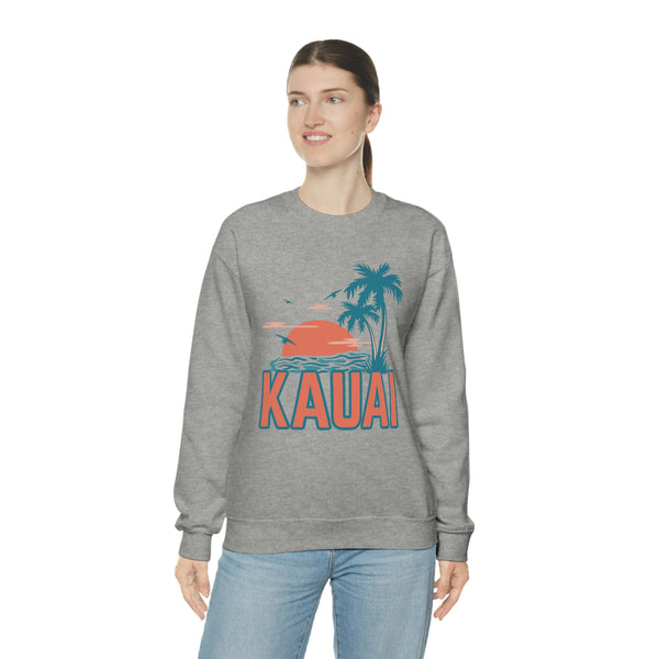 Kauai, Hawaii Sweatshirt - Unisex Retro Palm Tree Crewneck Kauai Sweatshirt
