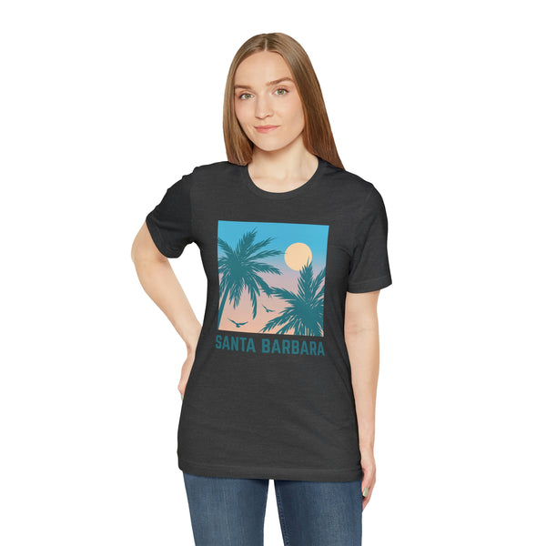 Santa Barbara, California T-Shirt - Retro Palm Tree & Beach Unisex Santa Barbara Shirt