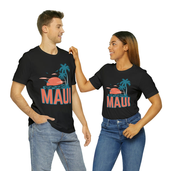 Maui, Hawaii T-Shirt - Retro Palm Tree & Beach Unisex Maui Shirt