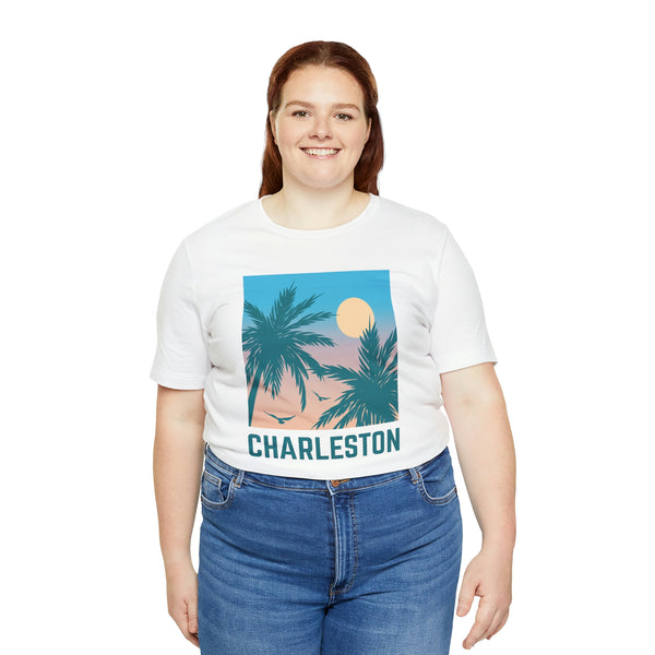 Charleston, South Carolina T-Shirt - Retro Palm Tree & Beach Unisex Charleston Shirt