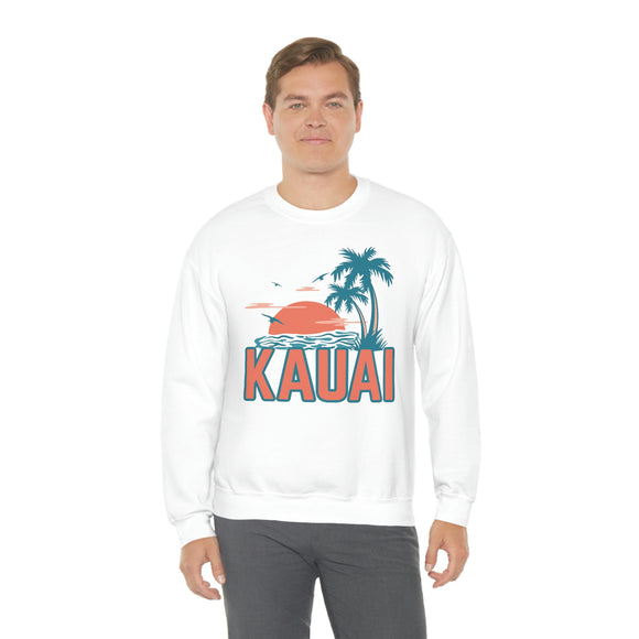 Kauai, Hawaii Sweatshirt - Unisex Retro Palm Tree Crewneck Kauai Sweatshirt