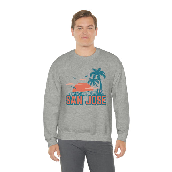 San Jose, California Sweatshirt - Unisex Retro Palm Tree Crewneck San Jose Sweatshirt