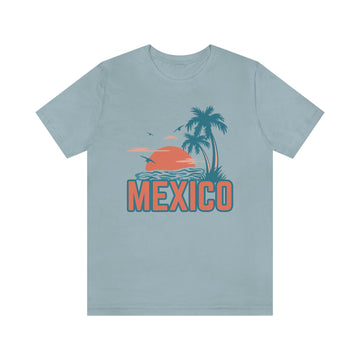 Buy light-blue Mexico T-Shirt - Retro Palm Tree &amp; Beach Unisex Mexico Shirt