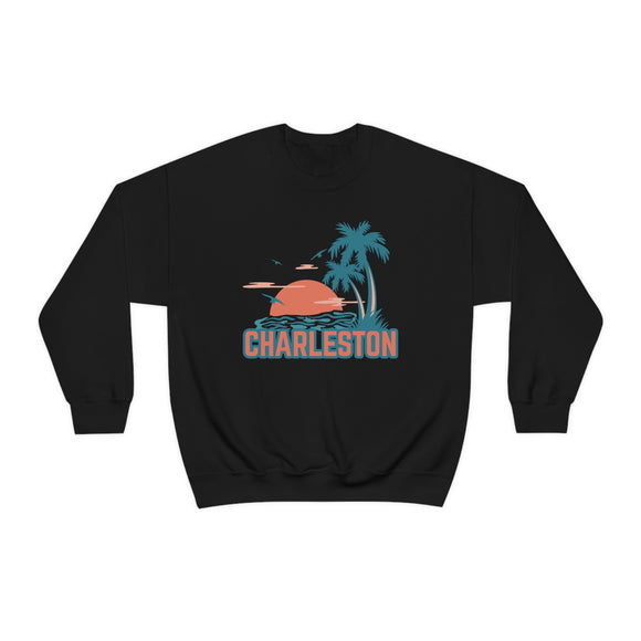 Charleston, South Carolina Sweatshirt - Unisex Retro Palm Tree Crewneck Charleston Sweatshirt