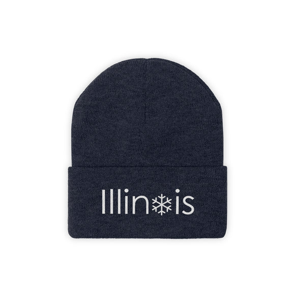 Illinois Knit Beanie - Adult Embroidered Snowflake Illinois Knit Hat