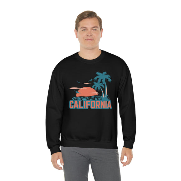 California Sweatshirt - Unisex Retro Palm Tree California Crewneck Sweatshirt