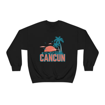 Buy black Cancun, Mexico Sweatshirt - Unisex Retro Palm Tree Crewneck Cancun Sweatshirt