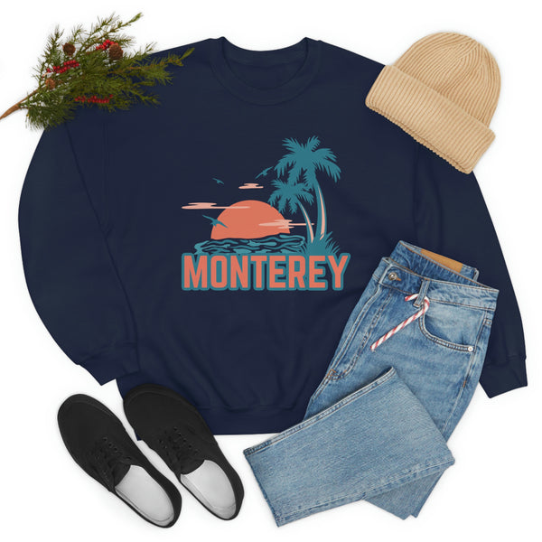 Monterey, California Sweatshirt - Unisex Retro Palm Tree Crewneck Monterey Sweatshirt
