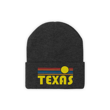 Buy black Texas Beanie - Adult Embroidered Retro Sunset Texas Knit Hat