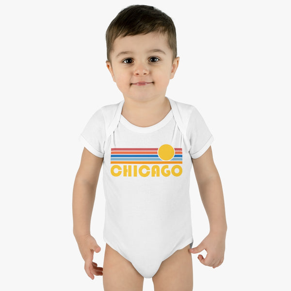 Chicago Baby Bodysuit - Retro Sun Chicago, Illinois Baby Bodysuit