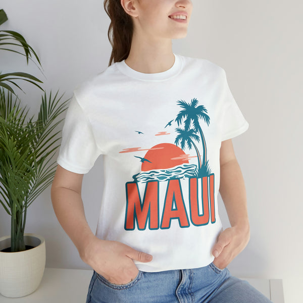 Maui, Hawaii T-Shirt - Retro Palm Tree & Beach Unisex Maui Shirt