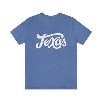 Buy heather-columbia-blue Texas T-Shirt - Hand Lettered Unisex Texas Shirt