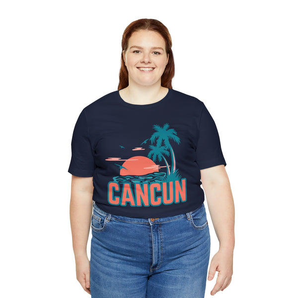 Cancun, Mexico T-Shirt - Retro Palm Tree & Beach Unisex Cancun Shirt