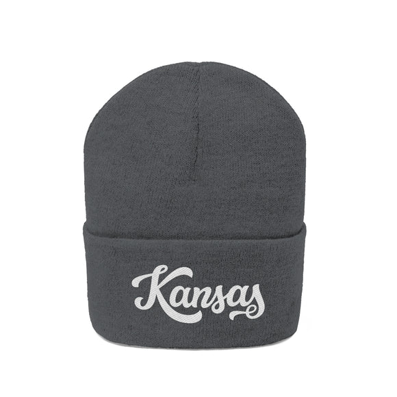 Kansas Beanie - Adult Hand Lettered Embroidered Kansas Knit Hat