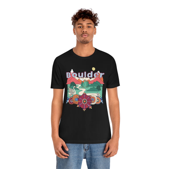 Boulder T-Shirt - Retro Mountain / Hippie Style Boulder, Colorado Shirt