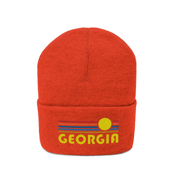 Georgia Beanie - Adult Embroidered Retro Sunset Georgia Knit Hat