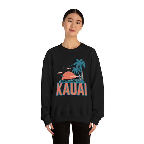 Kauai, Hawaii Sweatshirt - Unisex Retro Palm Tree Crewneck Kauai Sweatshirt
