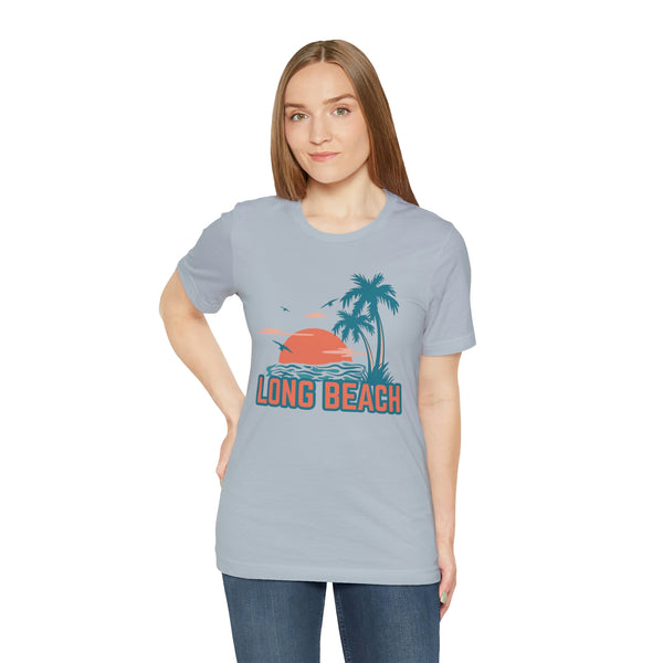 Long Beach, California T-Shirt - Retro Palm Tree & Beach Unisex Long Beach Shirt