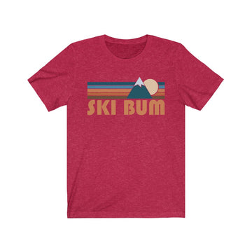 Buy heather-red Ski Bum T-Shirt - Retro Mountain Adult Unisex Ski Bum T Shirt