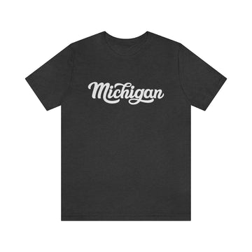 Buy dark-grey-heather Michigan T-Shirt - Hand Lettered Unisex Michigan Shirt