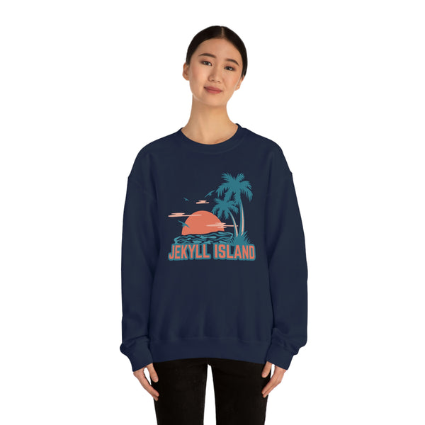 Jekyll Island, Georgia Sweatshirt - Unisex Retro Palm Tree Crewneck Jekyll Island Sweatshirt