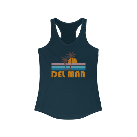 Del Mar, California Women's Tank - Retro Palm Tree Women's Racerback Del Mar Tank Top