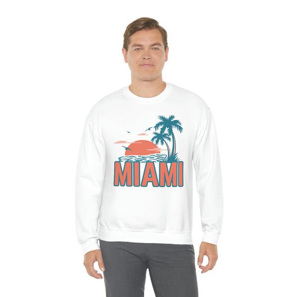 Miami, Florida Sweatshirt - Unisex Retro Palm Tree Crewneck Miami Sweatshirt