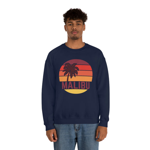 Malibu, California Sweatshirt - Unisex Retro Palm Tree Crewneck Malibu Sweatshirt