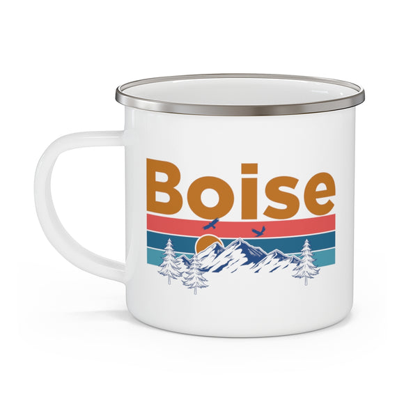 Boise, Idaho Camp Mug - Mountain Sunset Enamel Campfire Boise Mug