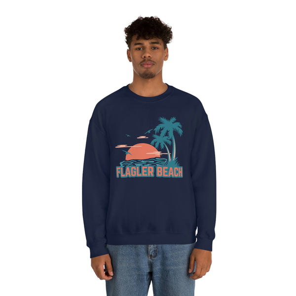 Flagler Beach, Florida Sweatshirt - Unisex Retro Palm Tree Crewneck Flagler Beach Sweatshirt