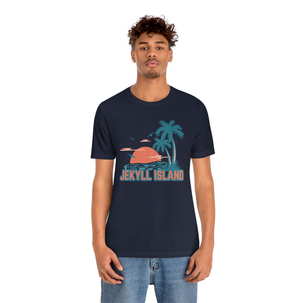 Jekyll Island, Georgia T-Shirt - Retro Palm Tree & Beach Unisex Jekyll Island Shirt