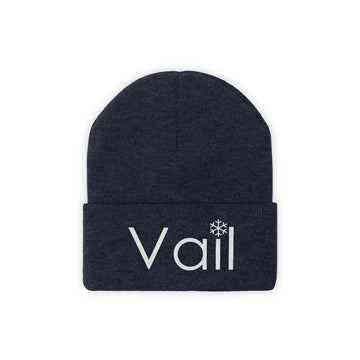 Buy true-navy Vail, Colorado Knit Beanie - Adult Embroidered Snowflake Vail Knit Hat