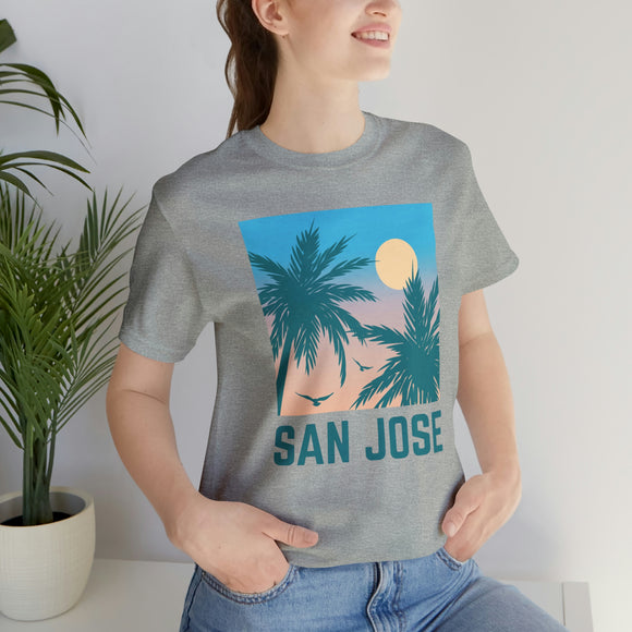 San Jose, California T-Shirt - Retro Palm Tree & Beach Unisex San Jose Shirt