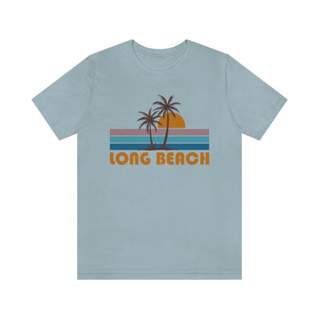 Buy light-blue Long Beach, California T-Shirt - Retro Palm Tree Unisex Long Beach Shirt