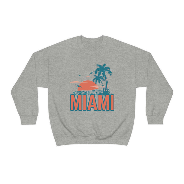 Miami, Florida Sweatshirt - Unisex Retro Palm Tree Crewneck Miami Sweatshirt